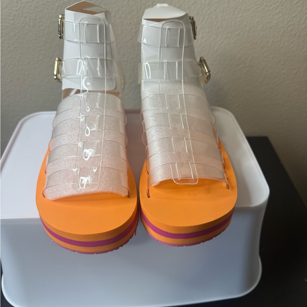 Jessica Simpson White and Orange Platform Sandals
